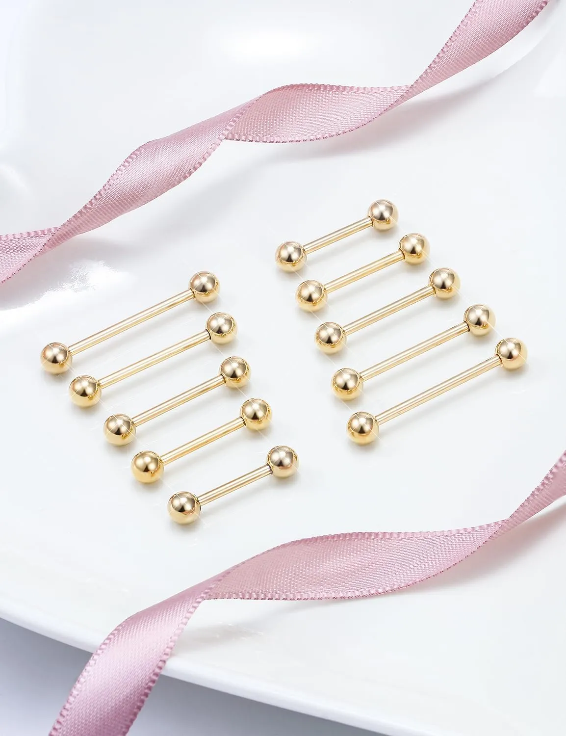 Prjndjw 14G Surgical Steel Straight Barbell - Tongue & Nipple Rings for Women & Men - Length 12MM, 14MM, 16MM, 18MM, 22mm - Piercing Jewelry