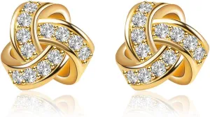 Q&D&S 14K Gold Plated Stud Earrings 925 Sterling Silver CZ Earrings Love Knot Post Cubic Zirconia Earrings For Women