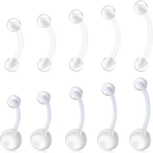QWALIT 14g Clear Belly Button Rings Bioflex Plastic Belly Ring Curved Barbell Navel Piercings Retainers for Work Surgery 10mm 14mm 16mm 18mm