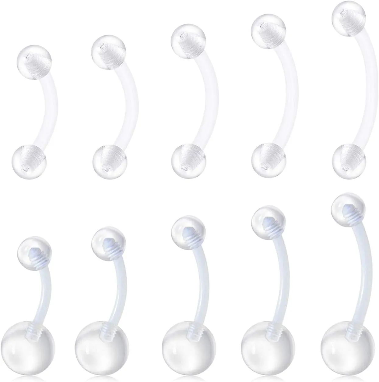 QWALIT 14g Clear Belly Button Rings Bioflex Plastic Belly Ring Curved Barbell Navel Piercings Retainers for Work Surgery 10mm 14mm 16mm 18mm