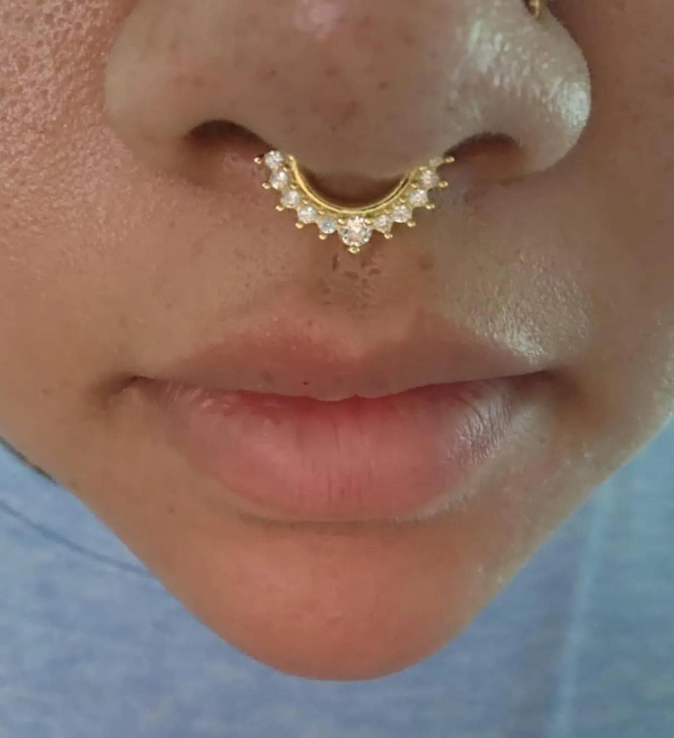 QWALIT Fake Nose Ring Gold Fake Septum Ring Hoop Silver Faux Septum Piercing Clip on Lip Ring Stick on Nose Stud Non Piercing Ear Earring Cuffs Gold Lip Cuff Non Pierced