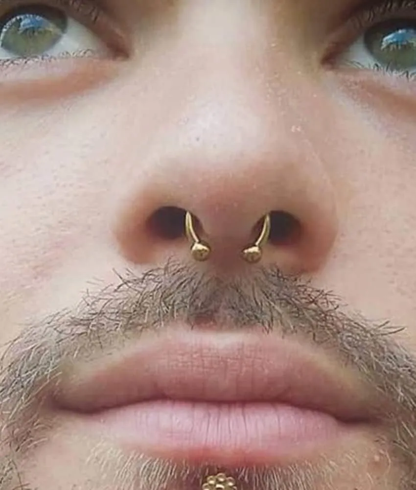 QWALIT Fake Nose Ring Gold Fake Septum Ring Hoop Silver Faux Septum Piercing Clip on Lip Ring Stick on Nose Stud Non Piercing Ear Earring Cuffs Gold Lip Cuff Non Pierced