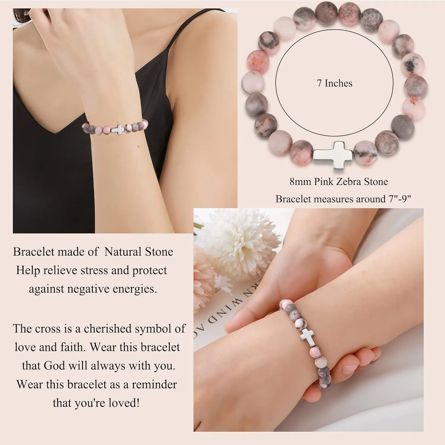 QWNHONEY Christian Gifts for Women Cross Beads Bracelet Catholic Religious Jewelry Mothers Day Birthday Christmas Gifts for Women Mother Daughter Sister Girlfriend Grandma Wife