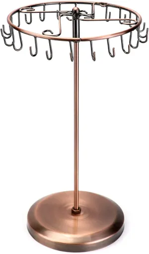 QWORK Spinning Jewelry Tree Display Stand, Jewelry Organizer with 23 Hooks, Brass
