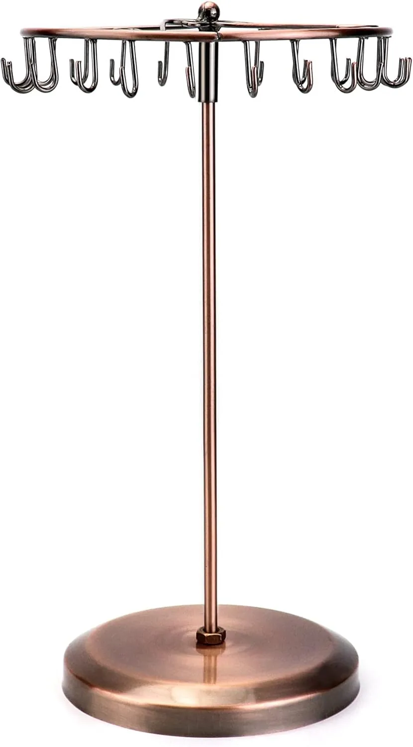 QWORK Spinning Jewelry Tree Display Stand, Jewelry Organizer with 23 Hooks, Brass