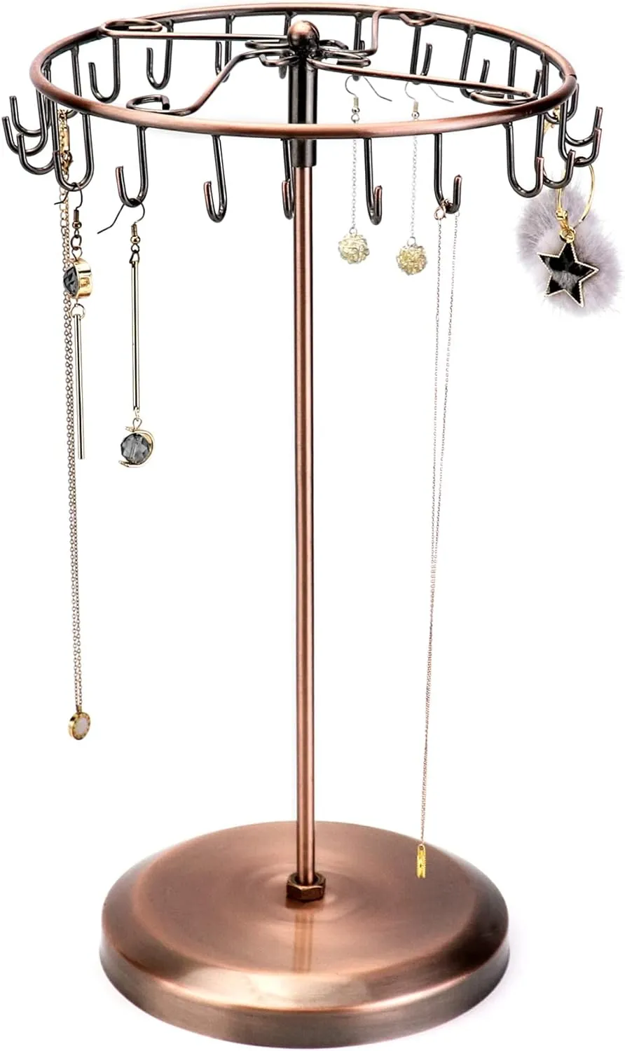 QWORK Spinning Jewelry Tree Display Stand, Jewelry Organizer with 23 Hooks, Brass