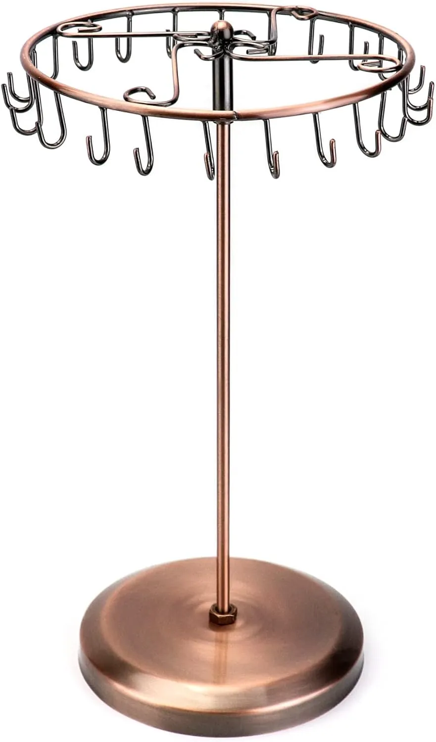 QWORK Spinning Jewelry Tree Display Stand, Jewelry Organizer with 23 Hooks, Brass
