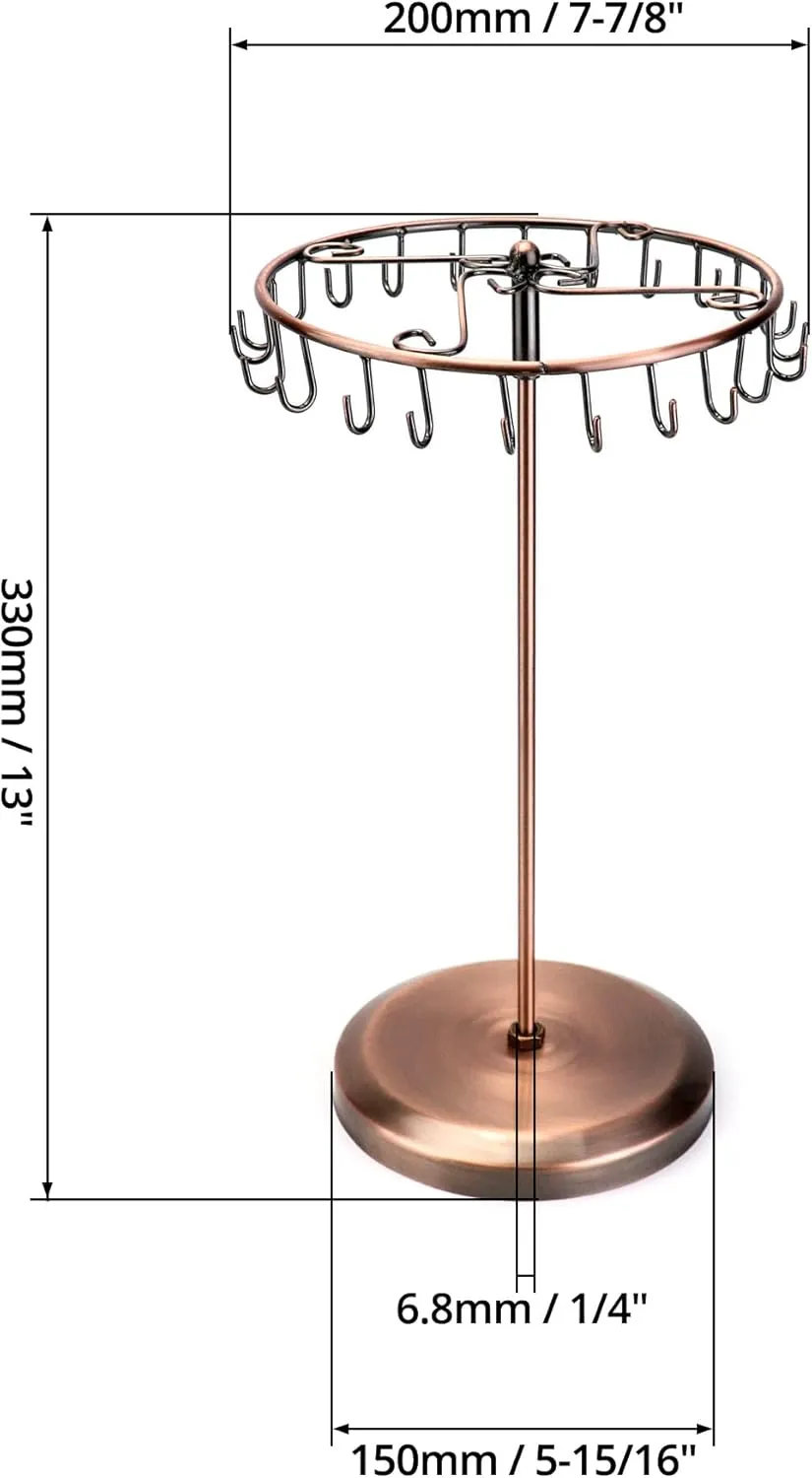 QWORK Spinning Jewelry Tree Display Stand, Jewelry Organizer with 23 Hooks, Brass