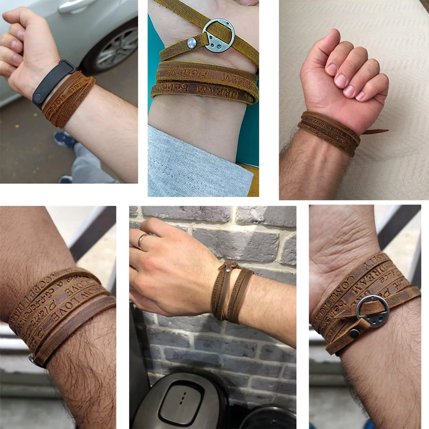 Rantanto Genuine Leather Wrap Bracelets Trendy Western Stackable Cuff Adjustable Boho Layered Bracelet Jewelry For Men Women