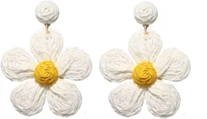 Rattan flower Earrings for Women Multicolor Daisy Raffia Straw Flower Dangle Earrings Weaving Handmade Boho Summer Beach Jewelry
