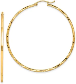 Real 10k Yellow Gold 1.5x50mm Diamond-Cut Hoop Earrings - 51mm x 50mm