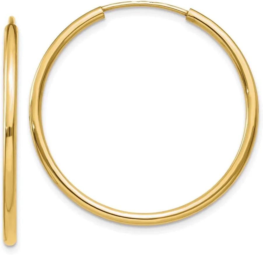 Real 10k Yellow Gold Endless Tube Hoop Earrings 30mm
