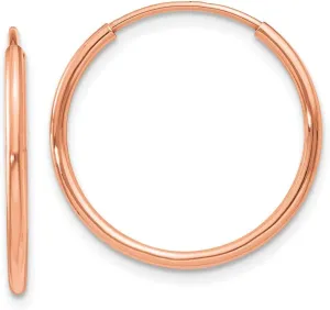 Real 14k Rose Gold 1.2mm Endless Hoop Earrings - 18mm x 18mm