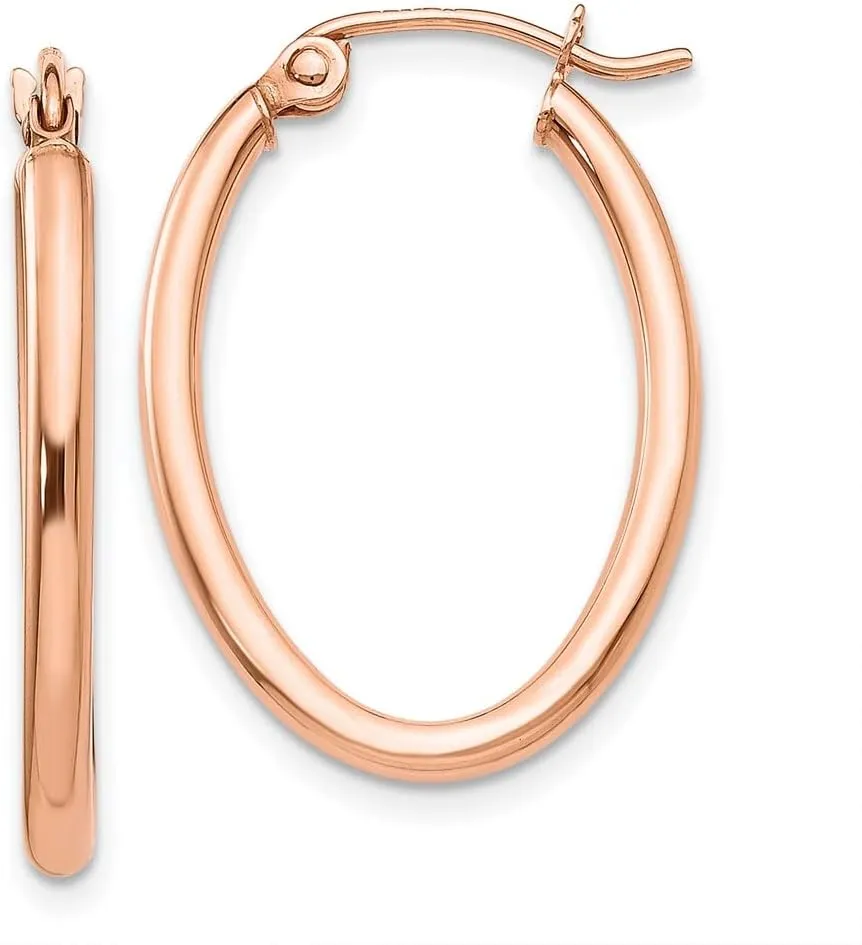 Real 14k Rose Gold Oval Hoop Earrings - 26mm x 2mm