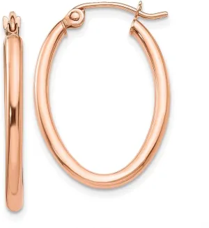 Real 14k Rose Gold Oval Hoop Earrings - 26mm x 2mm