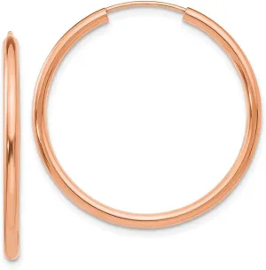 Real 14k Rose Gold Round Endless 2mm Hoop Earrings - 29mm x 29mm