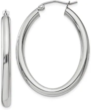 Real 14k White Gold 3.5mm Oval Tube Hoop Earrings - 22mm x 3mm