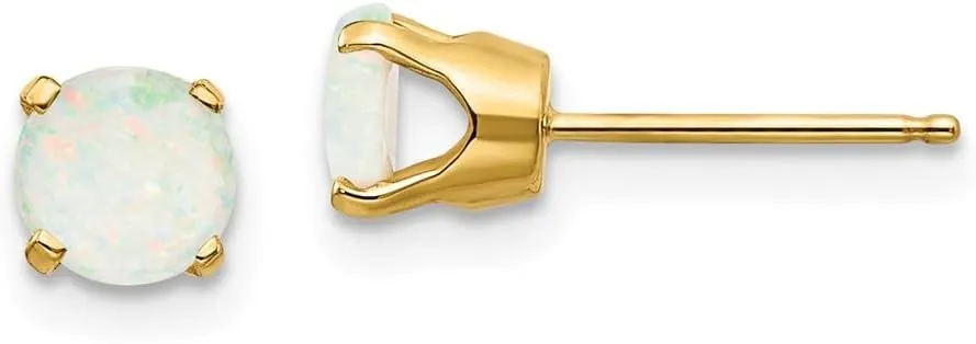 Real 14k Yellow Gold 5mm Opal Studs Earrings - October 5mm