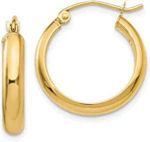 Real 14k Yellow Gold Round Tube Hoop Earrings - 16mm x 3mm