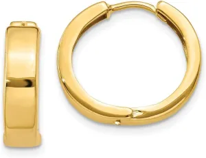Real 14k Yellow Gold Square Hinged Hoop Huggie Earrings - 15mm x 3mm