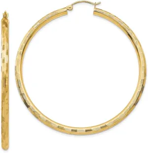 Real 14k Yellow Gold Textured Hoop Earrings 55mm