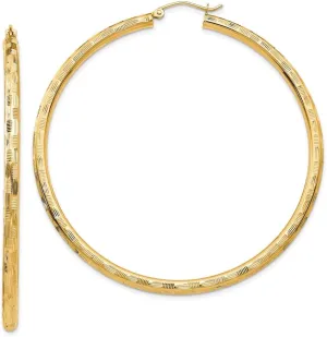 Real 14k Yellow Gold Textured Hoop Earrings 60mm