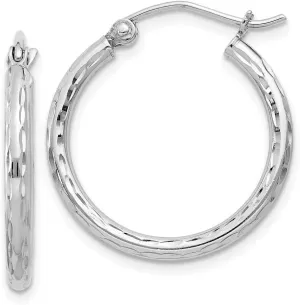 Real 925 Sterling Silver 2.00mm Diamond-cut Hoop Earrings - 22mm x 20mm
