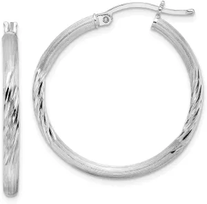 Real 925 Sterling Silver 2.50mm Diamond-cut Hoop Brushed Matte Finish Earrings - 32mm x 30mm