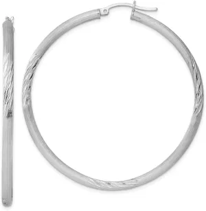 Real 925 Sterling Silver 3.00mm Diamond-cut Hoop Brushed Matte Finish Earrings - 58mm x 55mm