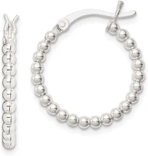 Real 925 Sterling Silver Beaded Hoop Earrings - 26mm x 23mm