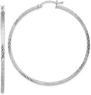 Real 925 Sterling Silver Diamond-Cut 2x55mm Square Tube Hoop Earrings 55mm