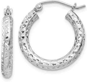 Real 925 Sterling Silver Diamond-Cut 3x20mm Hoop Earrings 20mm
