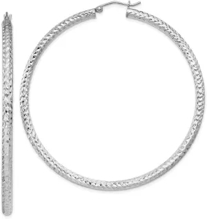 Real 925 Sterling Silver Diamond-Cut 3x60mm Hoop Earrings 61mm