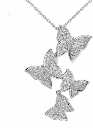 Real 925 Sterling Silver Long Zircon Butterfly Necklaces Pendant Fashion Sterling Silver Jewelry Statement Chain Necklace for Women Ladies Girls Gifts