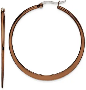 Real Stainless Steel Brown IP plated 43mm Hoop Earrings - 43mm x 2mm