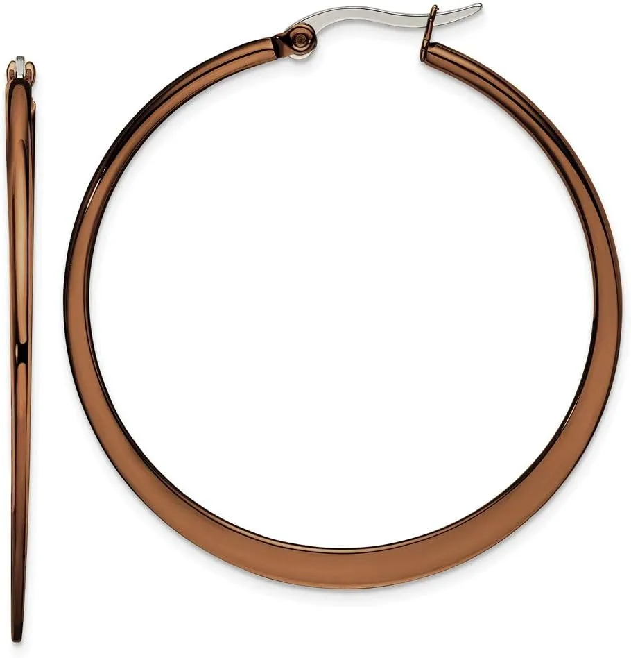 Real Stainless Steel Brown IP plated 43mm Hoop Earrings - 43mm x 2mm