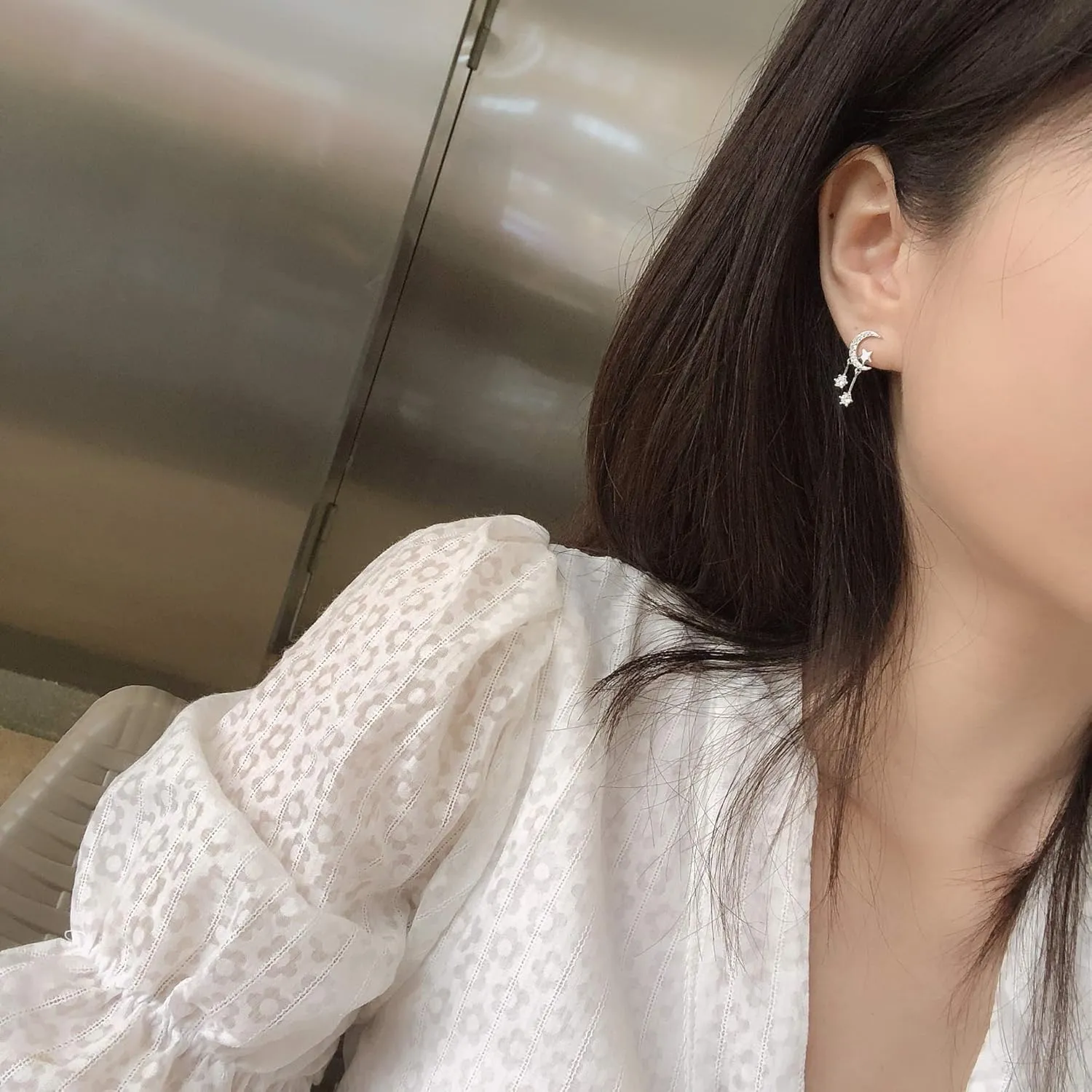 Reffeer 925 Sterling Silver Crescent Moon Star Earrings Studs for Women Teens CZ Moon Studs Earrings Star Tassel Earrings