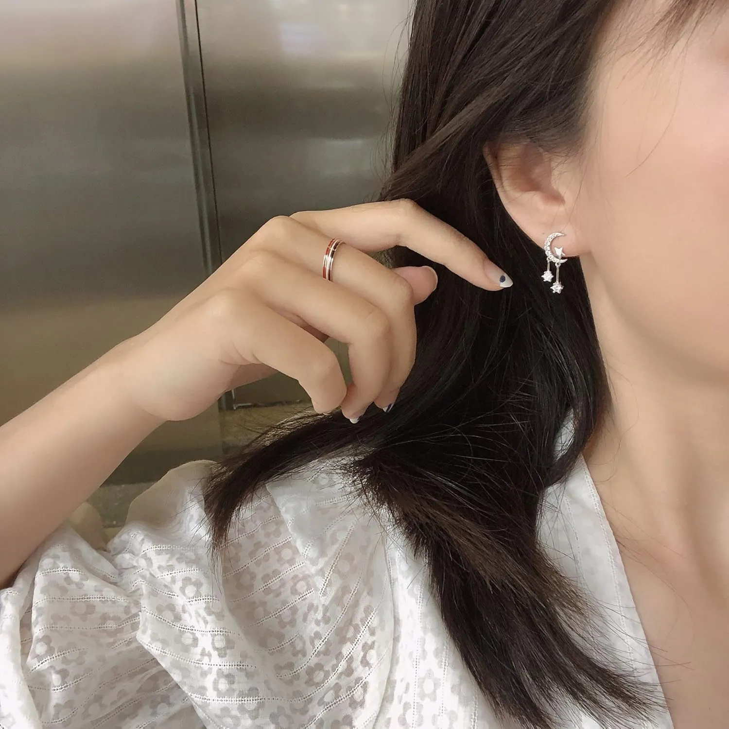 Reffeer 925 Sterling Silver Crescent Moon Star Earrings Studs for Women Teens CZ Moon Studs Earrings Star Tassel Earrings