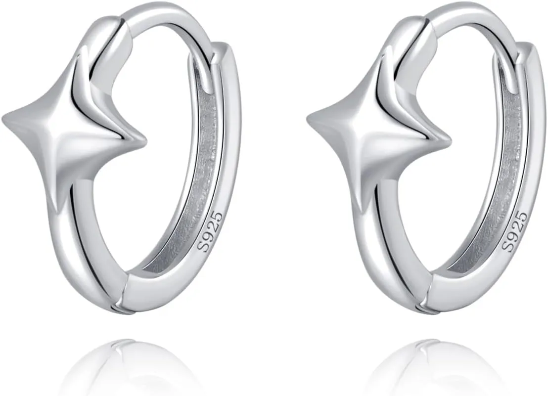 Reffeer 925 Sterling Silver Star Huggie Earrings for Women Teens Star Hoop Earrings Hypoallergenic