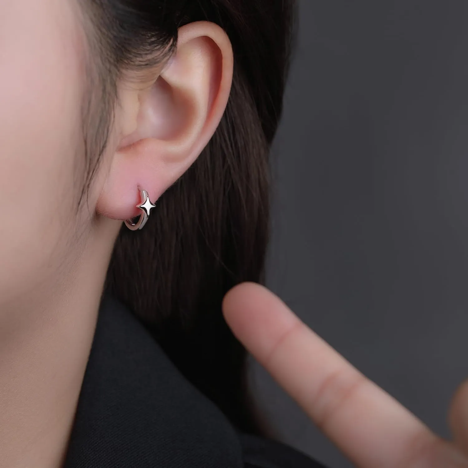 Reffeer 925 Sterling Silver Star Huggie Earrings for Women Teens Star Hoop Earrings Hypoallergenic