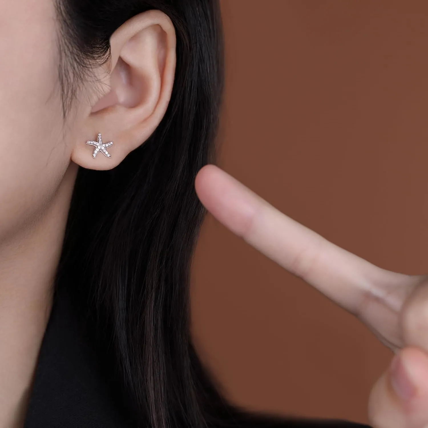 Reffeer Solid 925 Sterling Silver CZ Starfish Stud Earrings for Women Teens Beach Stud Earrings Sea Fish Earrings