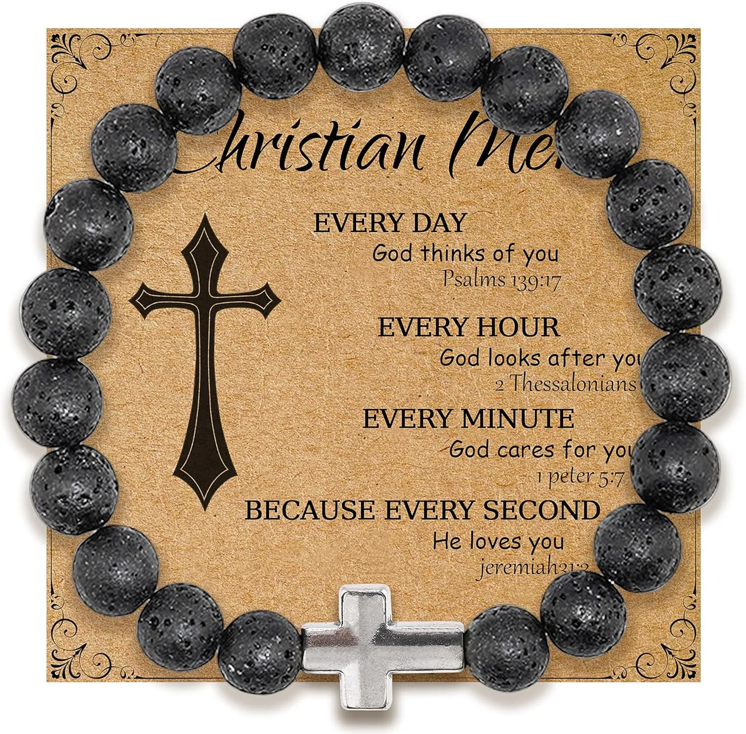 Religious Bracelet 8mm Black adjustable Beaded Cuff Charm Bracelets for son Husband Elegant Cross Bracelet