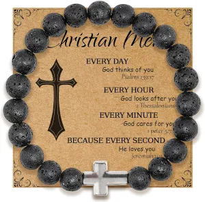 Religious Bracelet 8mm Black adjustable Beaded Cuff Charm Bracelets for son Husband Elegant Cross Bracelet