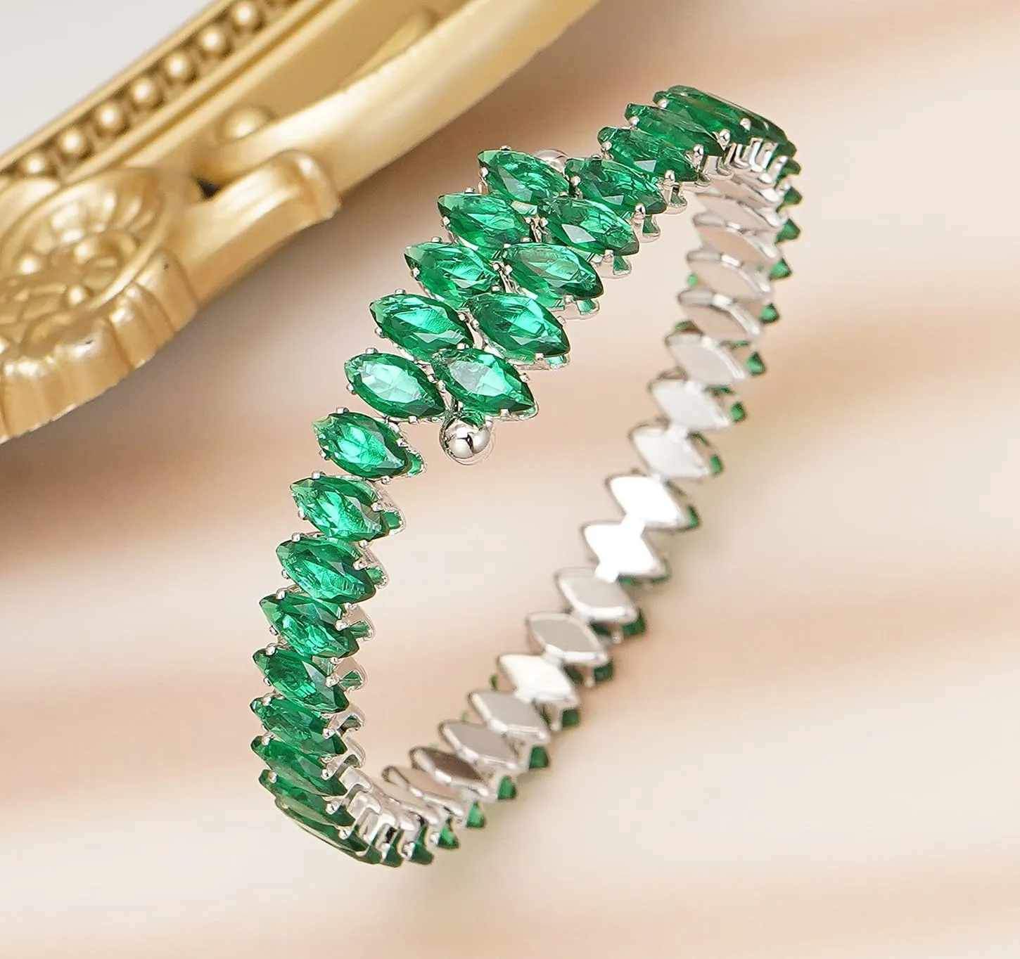 Rhinestone Cuff Bracelet Cubic Zirconia Tennis Bracelets Open Adjustable Elastic Bangle for Women