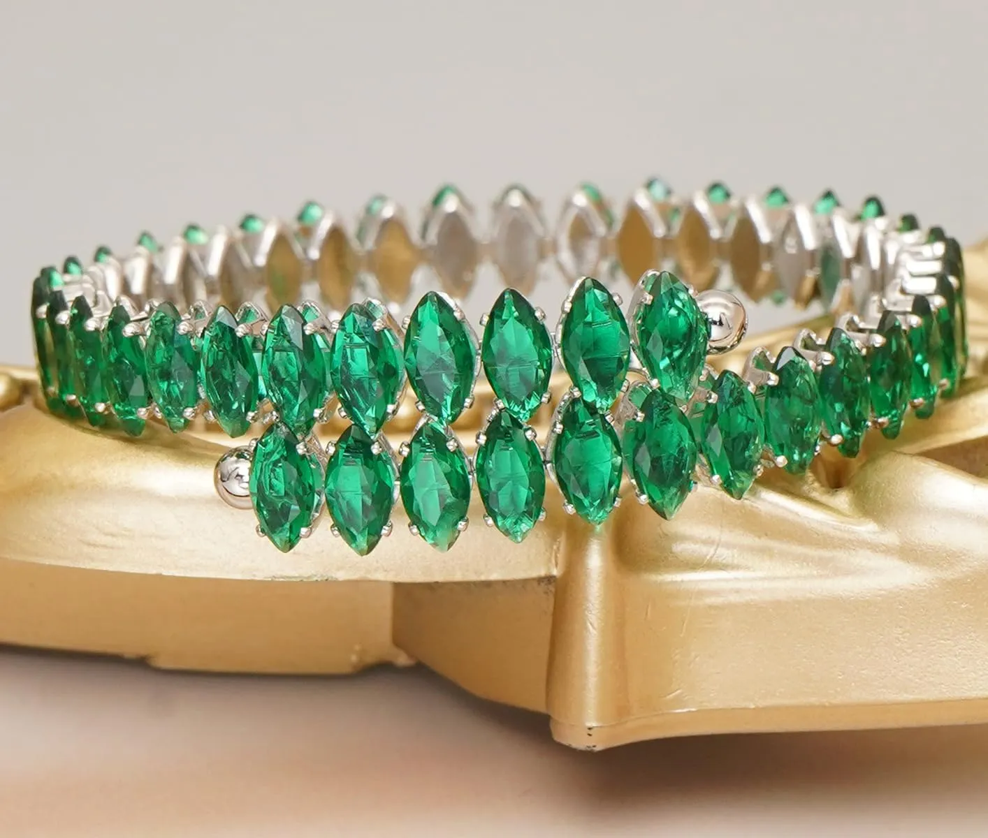 Rhinestone Cuff Bracelet Cubic Zirconia Tennis Bracelets Open Adjustable Elastic Bangle for Women