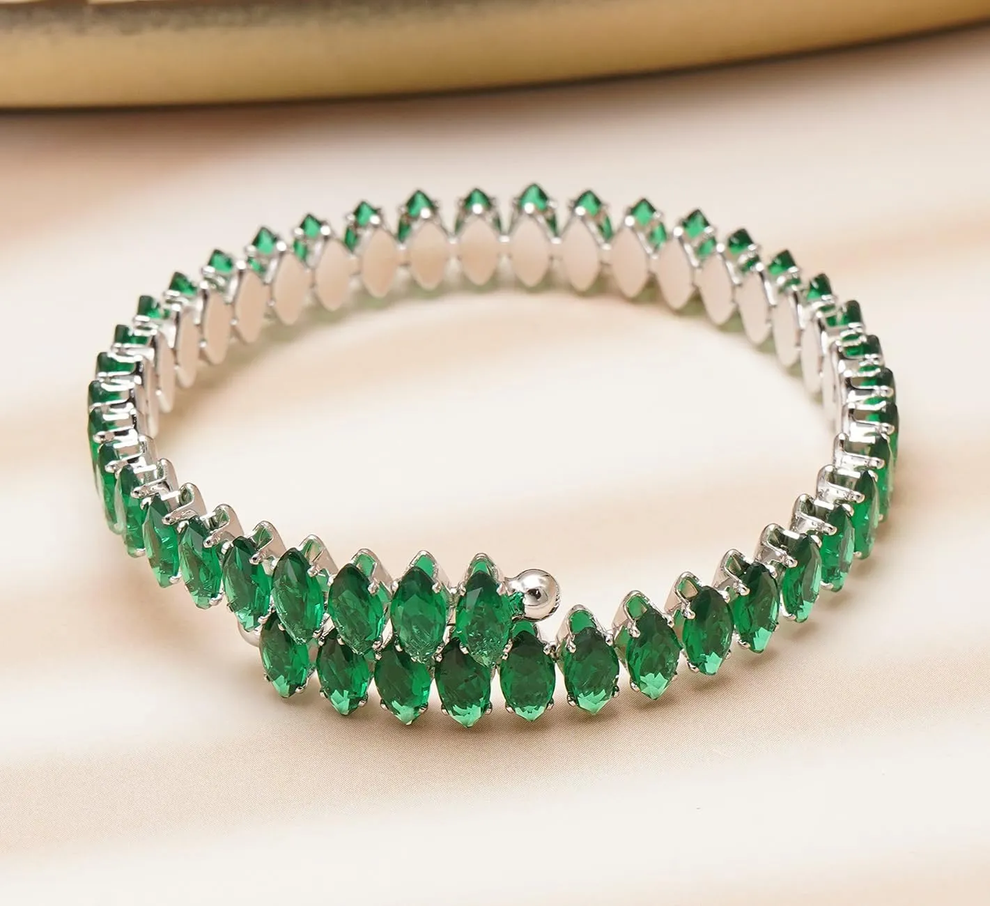 Rhinestone Cuff Bracelet Cubic Zirconia Tennis Bracelets Open Adjustable Elastic Bangle for Women