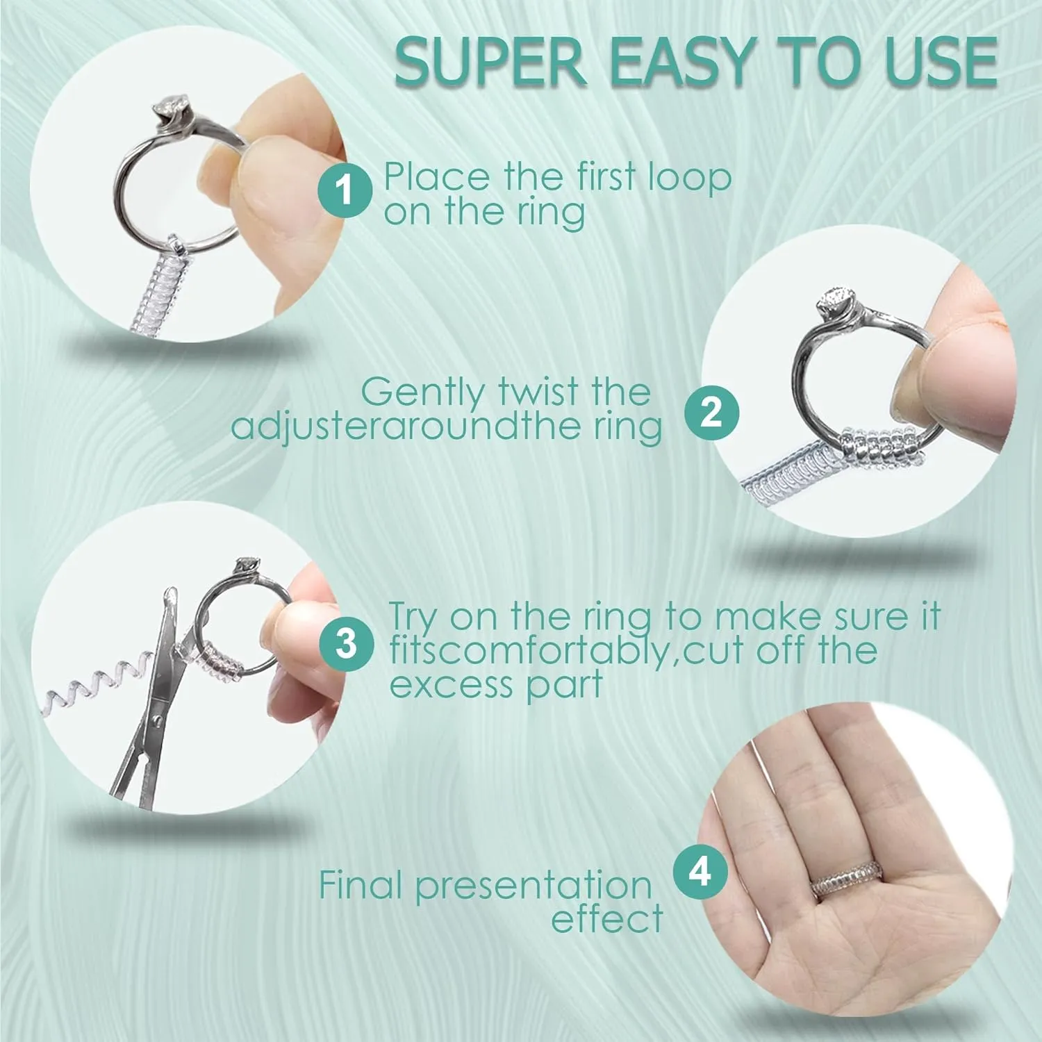 Ring Size Adjuster for Loose Rings,12 Pack-6 Sizes Plastic Guards Jewelry Fitter Resizer,Invisible Coil Wrap Ring Tightener for Women and Men, Inserts Make Rings Smaller Without Resizing (Clear)