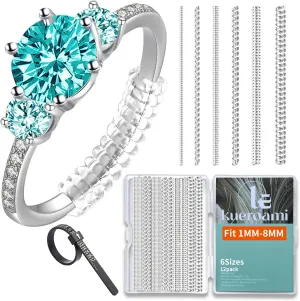 Ring Size Adjuster for Loose Rings,12 Pack-6 Sizes Plastic Guards Jewelry Fitter Resizer,Invisible Coil Wrap Ring Tightener for Women and Men, Inserts Make Rings Smaller Without Resizing (Clear)