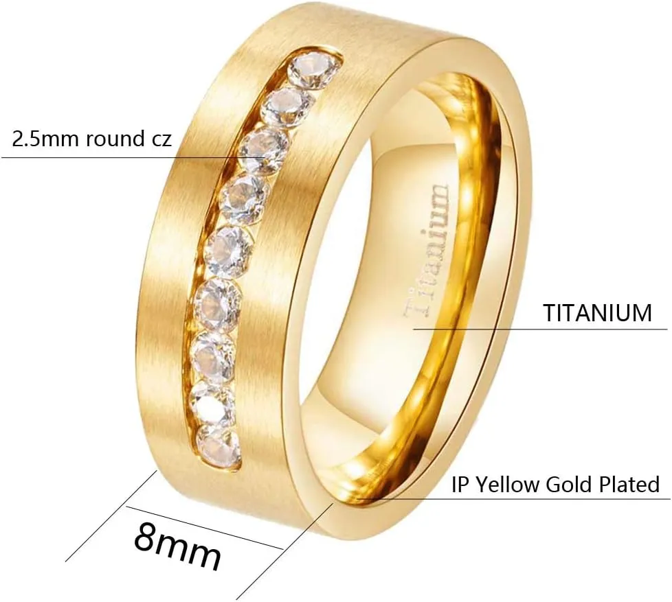 ringheart Couple Rings Yellow Gold Filled Princess Cut 8 * 8mm Cz Womens Wedding Ring Sets Titanium Men's Wedding BandPlease Buy 2 Rings for 1 Pair