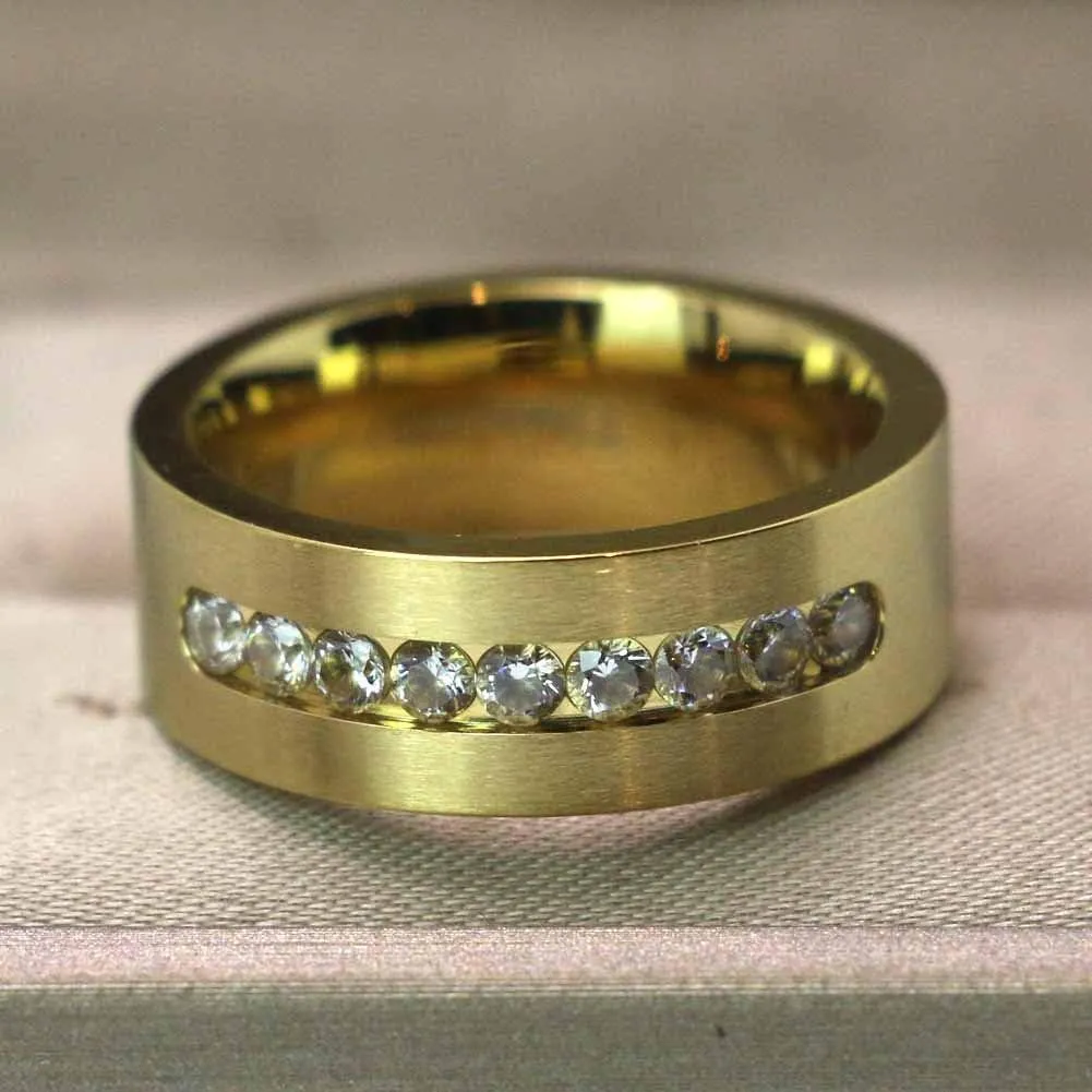 ringheart Couple Rings Yellow Gold Filled Princess Cut 8 * 8mm Cz Womens Wedding Ring Sets Titanium Men's Wedding BandPlease Buy 2 Rings for 1 Pair